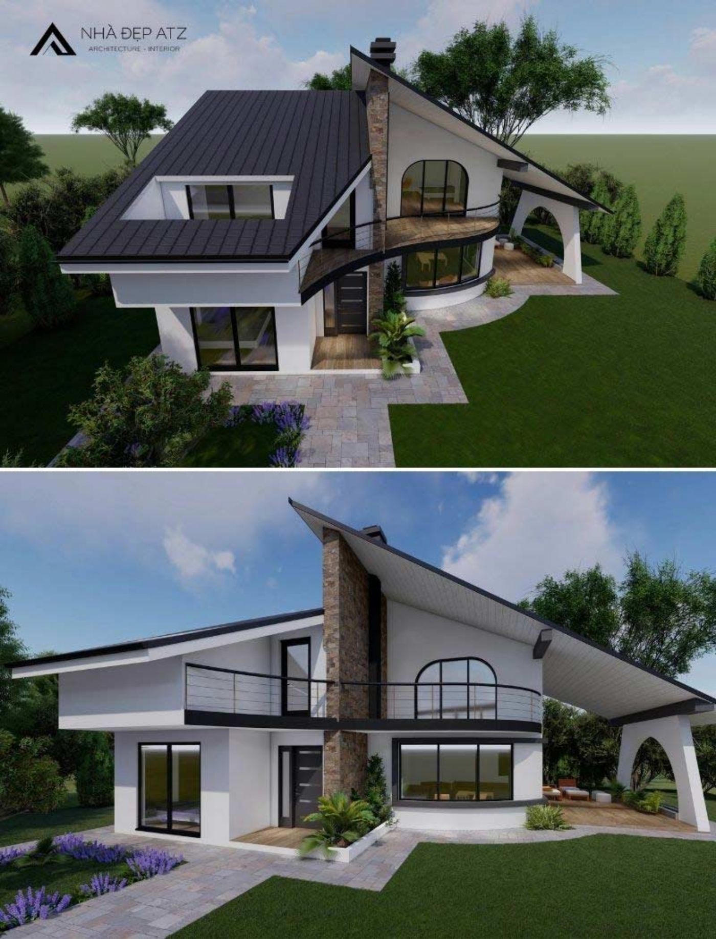 thiet ke biet thu 2 tang mai lech dep.jpg